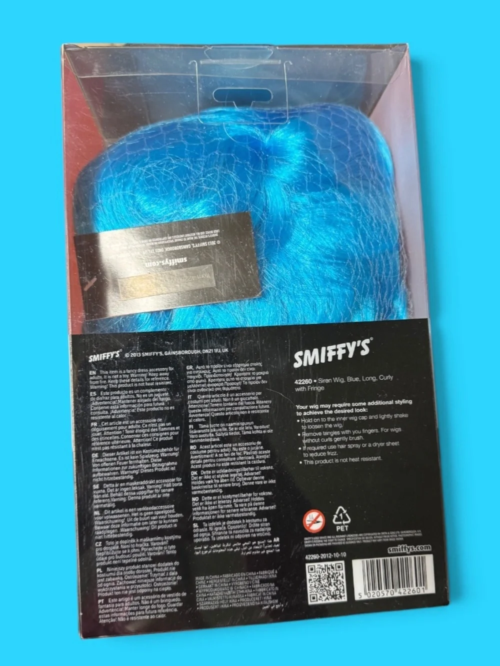 Smiffy's Neon Blue Siren Wig Long Curly Mermaid Cosplay Halloween